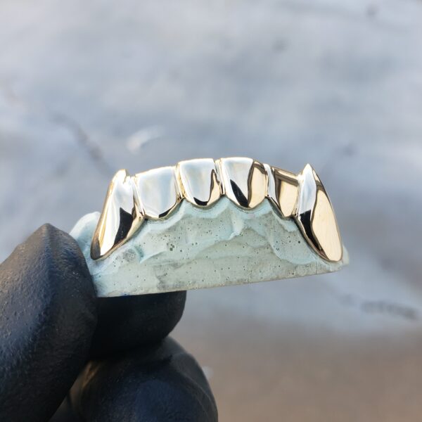 Yellow Gold Solid Polished K9 Fangs Vampire Grillz | GotGrillz