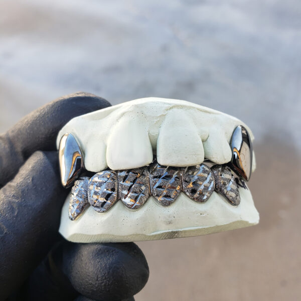 Black Gold Diamond Dust Cut K9 and Bottom Solid Grillz | GotGrillz