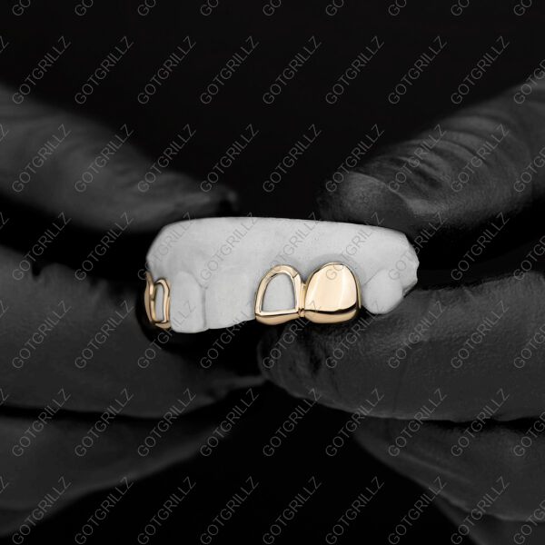 Yellow Gold Double Cap Solid K9 Open Face Grillz - GotGrillz