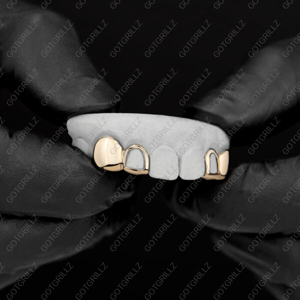 Yellow Gold Double Cap Solid K9 Open Face Grillz - GotGrillz