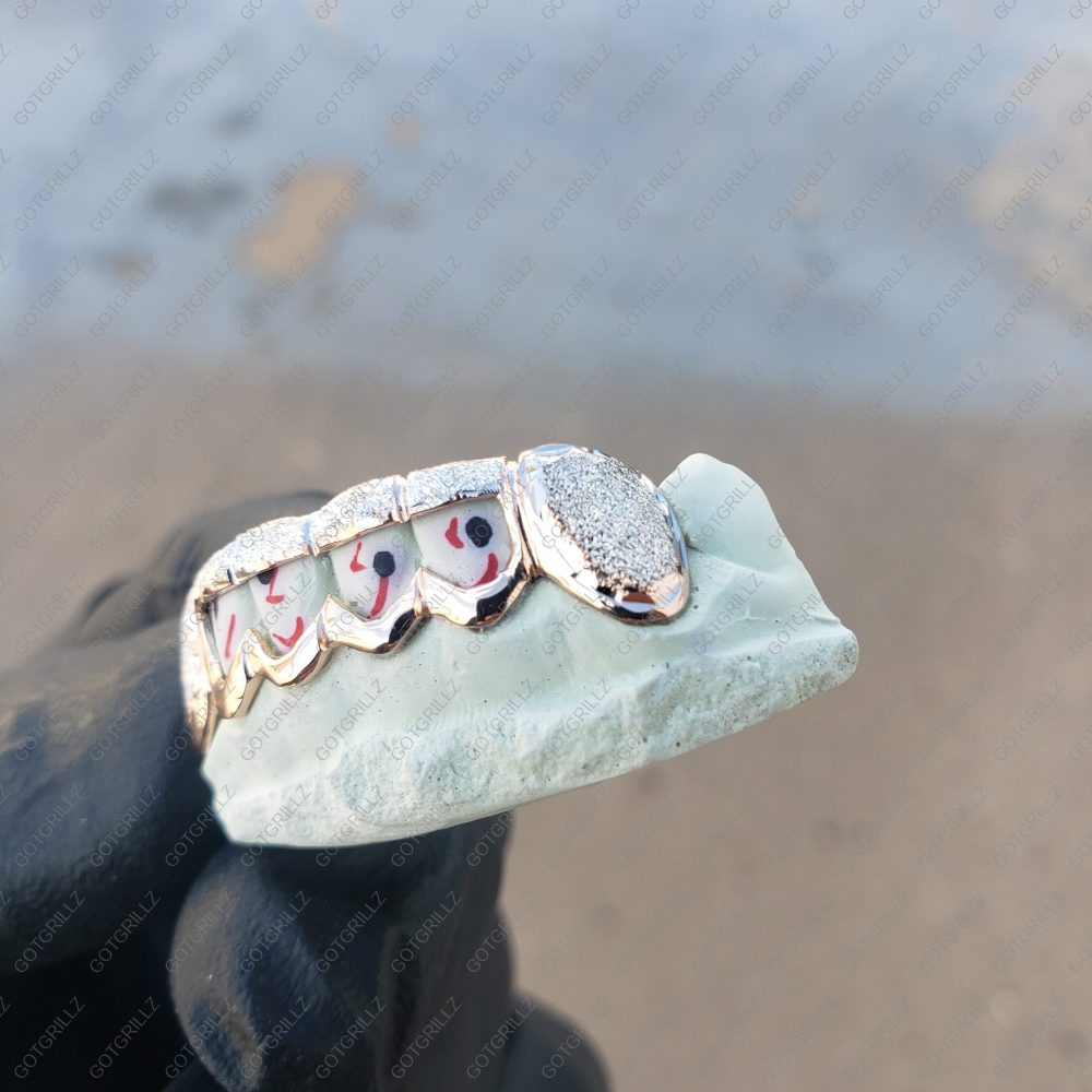 Yellow and White Gold Heart Open Face Diamond Cut Grillz