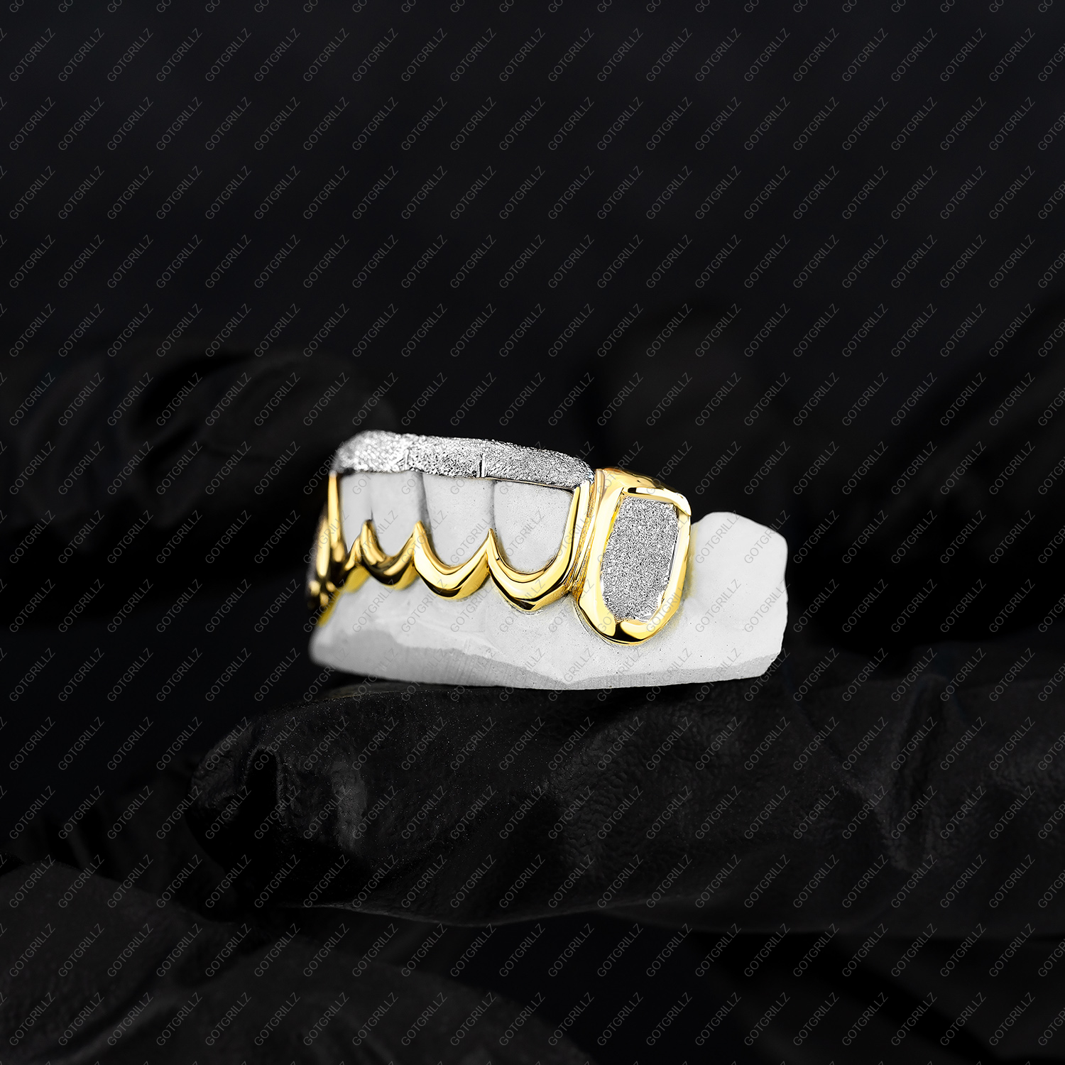 Yellow and White Gold Heart Open Face Diamond Cut Grillz