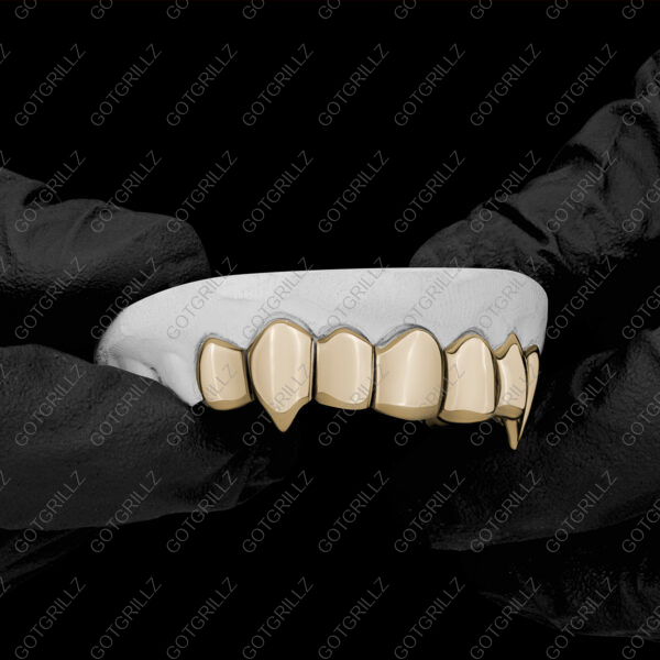 Gold Solid Polished K9 Fangs Grillz