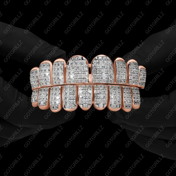 White Gold Invisible Set Princess Cut Diamond Grillz