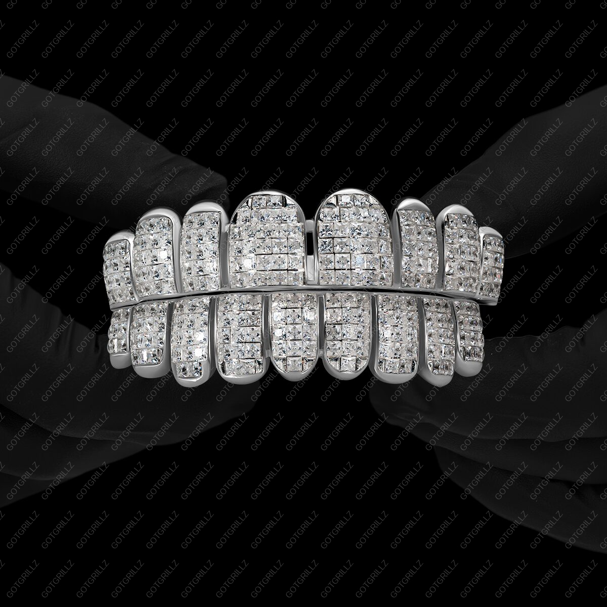 White Gold Invisible Set Princess Cut Diamond Grillz