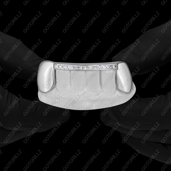 White Gold Channel Set Princess Cut Diamond Bar Bottom Grillz