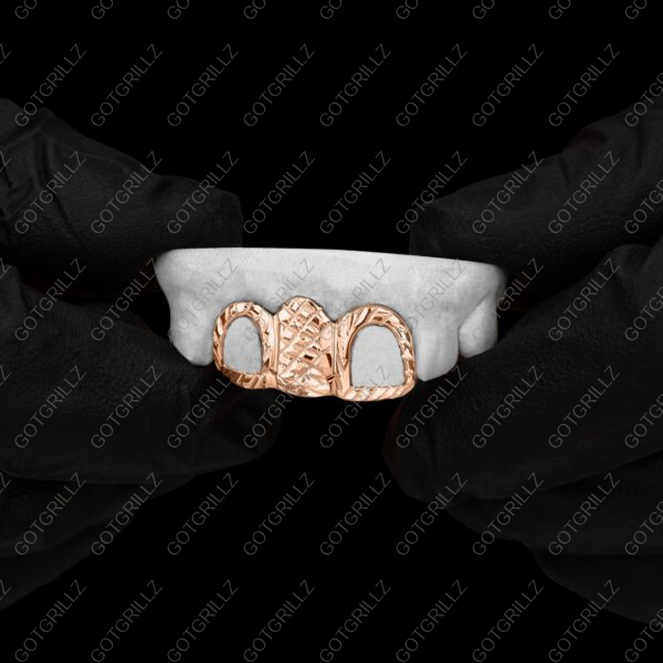 Custom 3 piece Rose Gold Diamond Cut Solid and Open Face Grillz